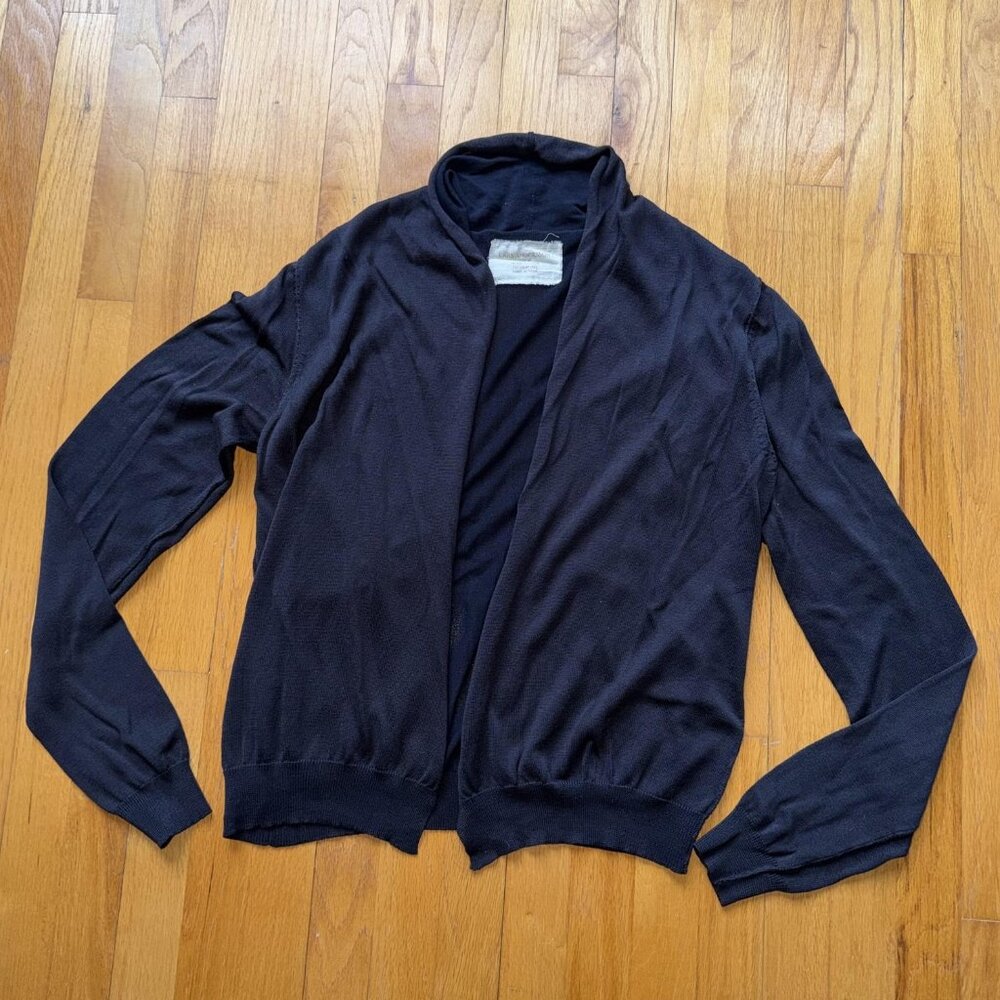 Lars Andersson Minimalist Cardigan Sweater Unisex M Navy Blue Silk Cotton Open